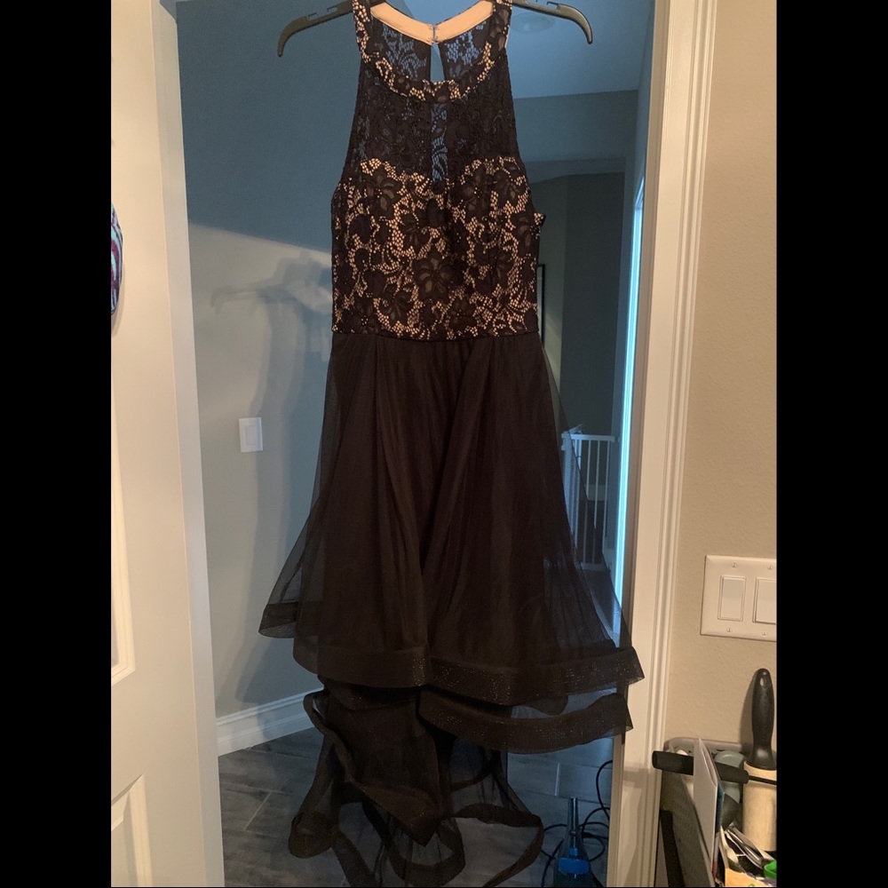 Black Lace High Low Formal Dress
